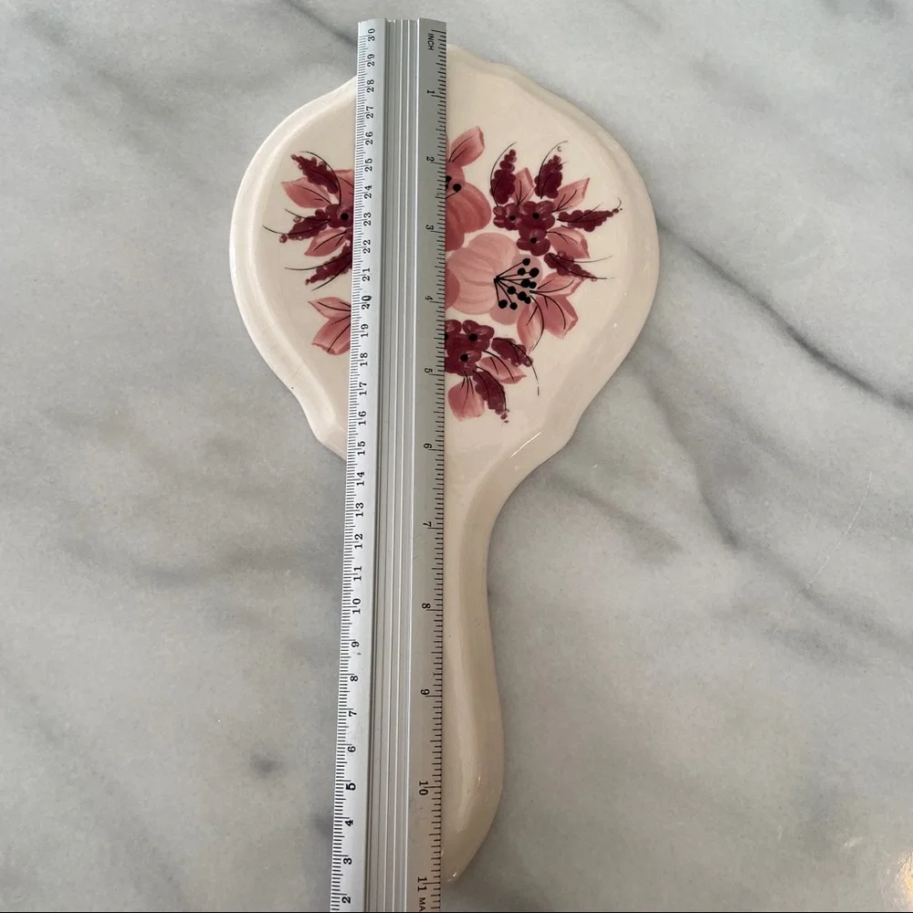 VINTAGE •Cottagecore Ceramic Hand-mirror Floral Hand Painted Vanity Antique